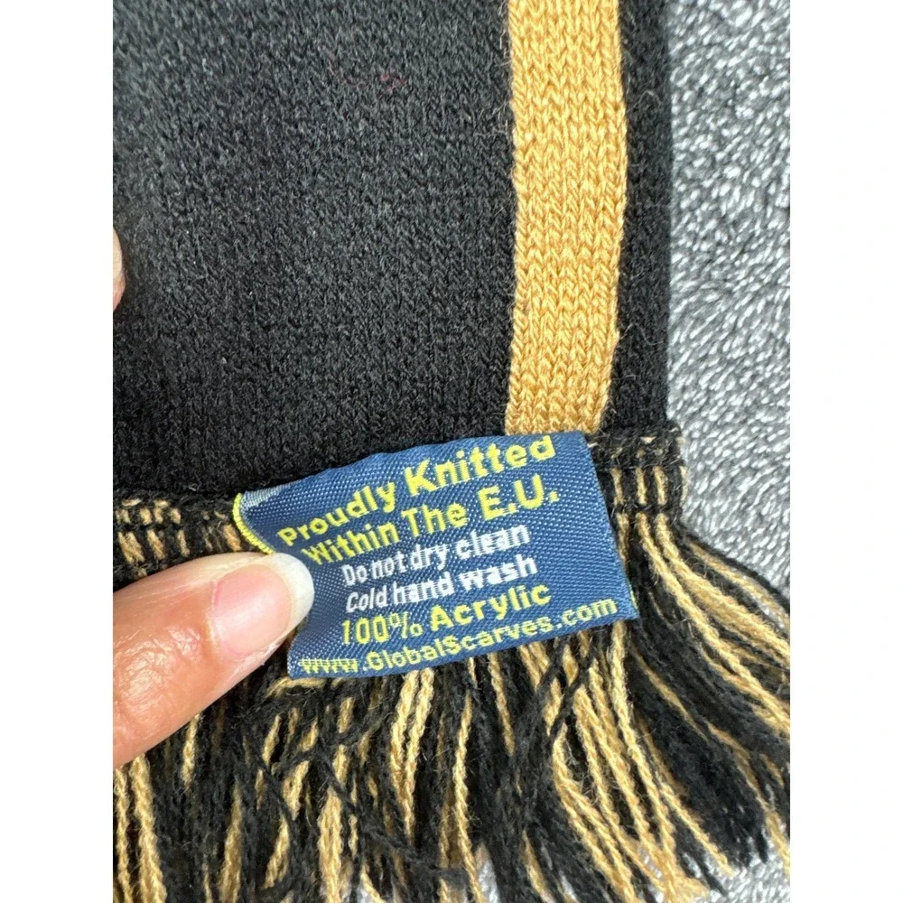 Global Scarves Originals Solid Gold Knit Scarf Black Gold Fringed Fan Scarf‎
